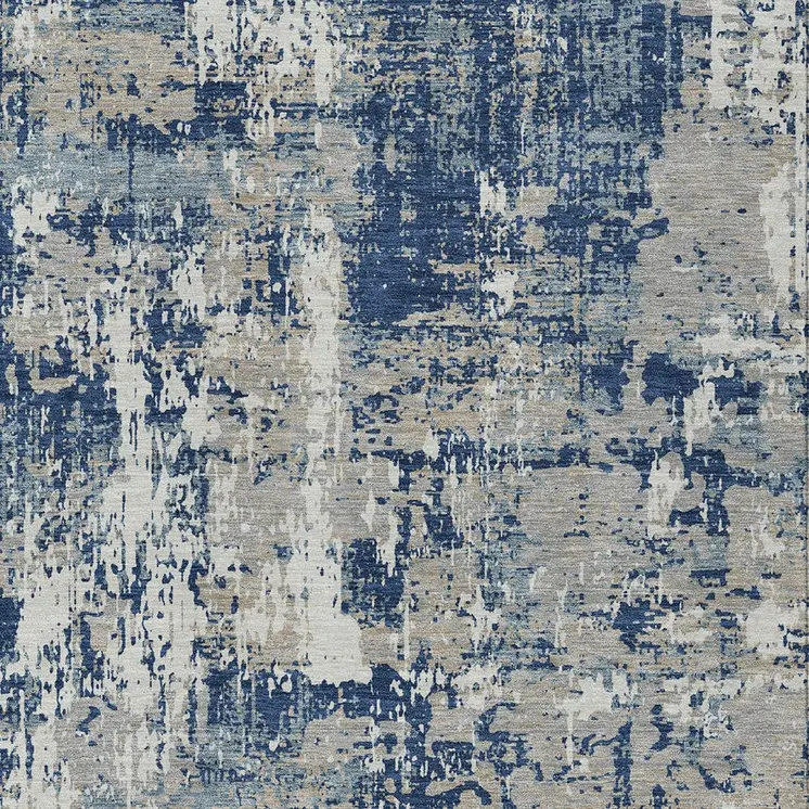 9' X 12' Navy Blue Gray And Ivory Abstract Washable Indoor Outdoor Area Rug