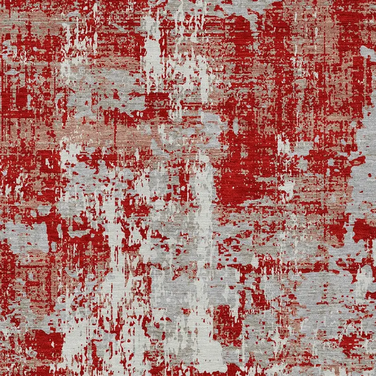 3' X 5' Red Gray And Ivory Abstract Washable Indoor Outdoor Area Rug