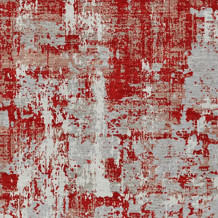 5' X 8' Red Gray And Ivory Abstract Washable Indoor Outdoor Area Rug