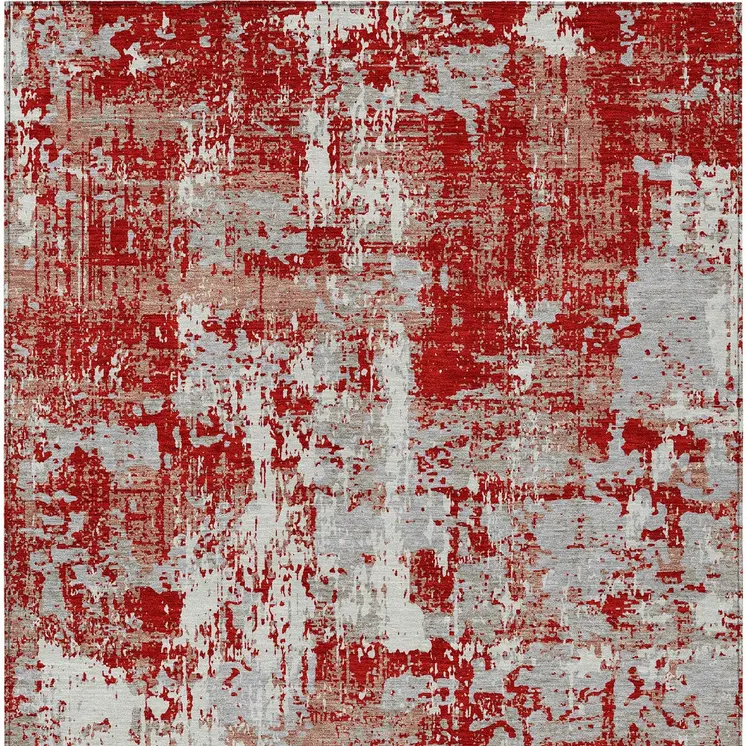 8' X 10' Red Gray And Ivory Abstract Washable Indoor Outdoor Area Rug