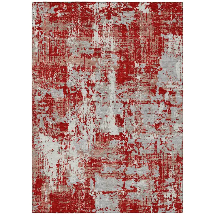 8' X 10' Red Gray And Ivory Abstract Washable Indoor Outdoor Area Rug