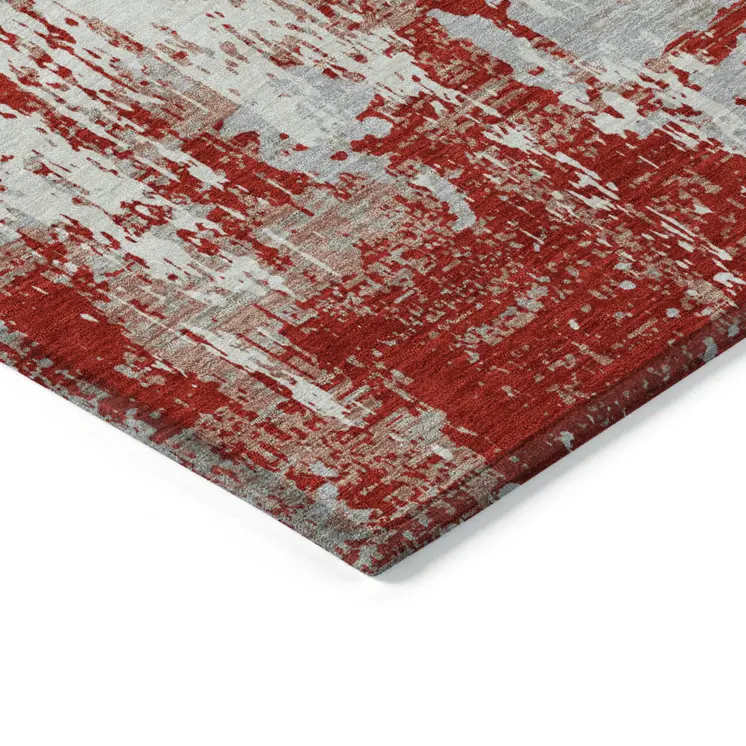 8' X 10' Red Gray And Ivory Abstract Washable Indoor Outdoor Area Rug