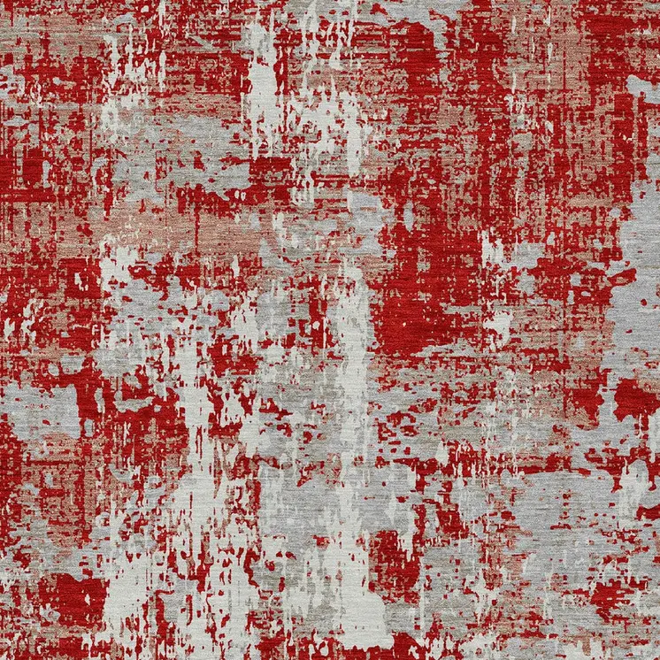 8' X 10' Red Gray And Ivory Abstract Washable Indoor Outdoor Area Rug