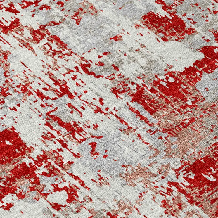 8' X 10' Red Gray And Ivory Abstract Washable Indoor Outdoor Area Rug