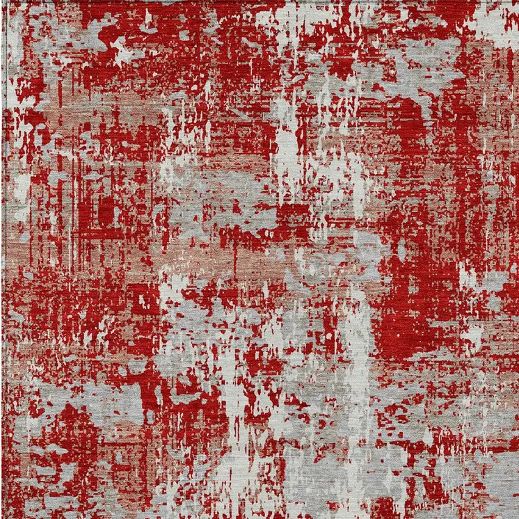 10' X 14' Red Gray And Ivory Abstract Washable Indoor Outdoor Area Rug