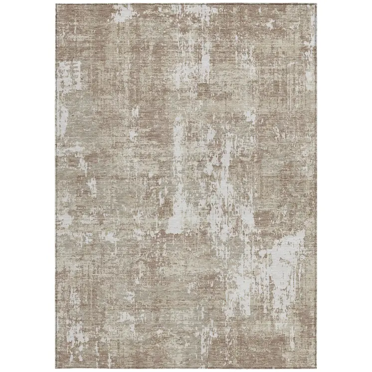 3' X 5' Taupe And Ivory Abstract Washable Indoor Outdoor Area Rug