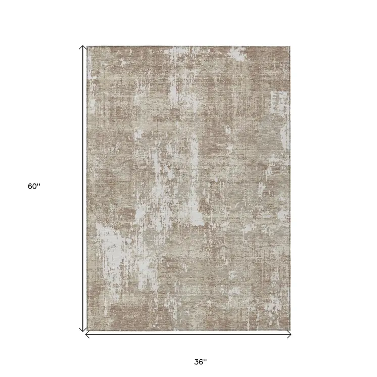 3' X 5' Taupe And Ivory Abstract Washable Indoor Outdoor Area Rug