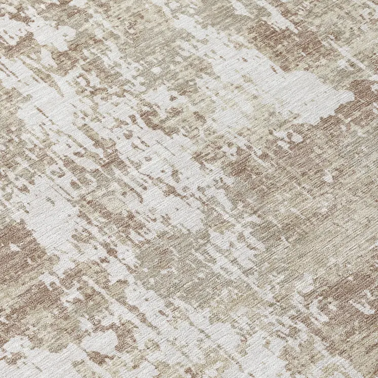 8' Taupe And Ivory Round Abstract Washable Indoor Outdoor Area Rug
