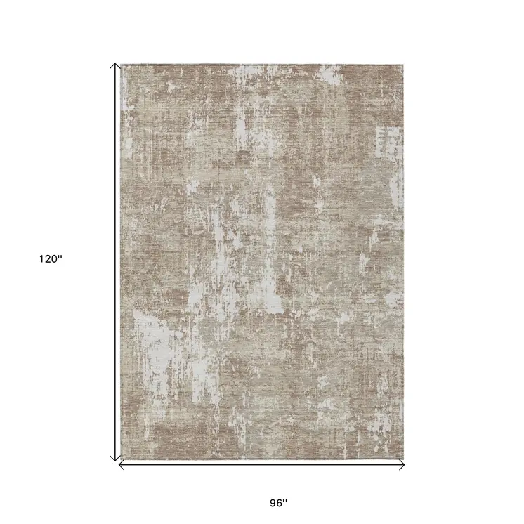 8' X 10' Taupe And Ivory Abstract Washable Indoor Outdoor Area Rug