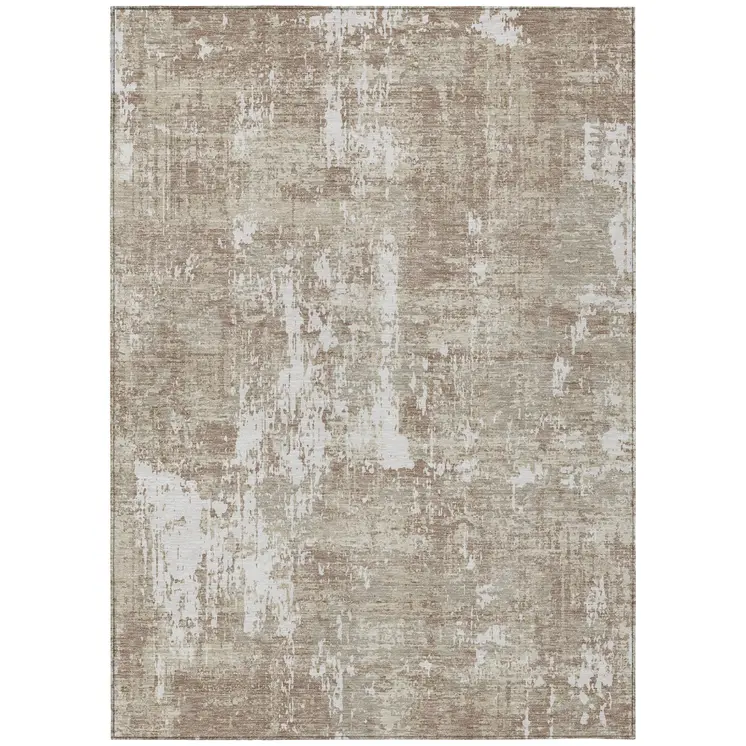 8' X 10' Taupe And Ivory Abstract Washable Indoor Outdoor Area Rug