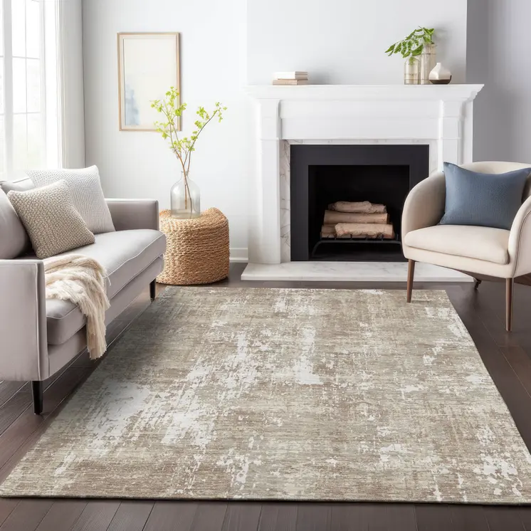 8' X 10' Taupe And Ivory Abstract Washable Indoor Outdoor Area Rug