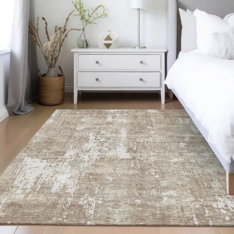 8' X 10' Taupe And Ivory Abstract Washable Indoor Outdoor Area Rug