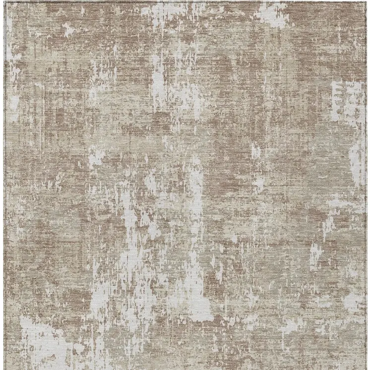 9' X 12' Taupe And Ivory Abstract Washable Indoor Outdoor Area Rug