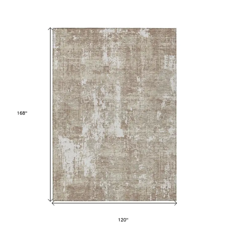 10' X 14' Taupe And Ivory Abstract Washable Indoor Outdoor Area Rug