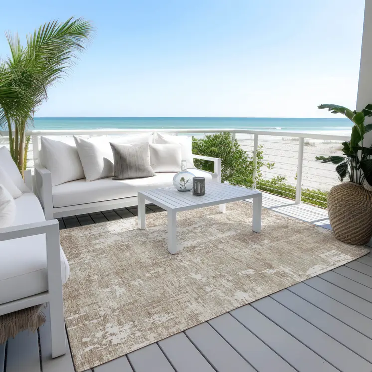 10' X 14' Taupe And Ivory Abstract Washable Indoor Outdoor Area Rug