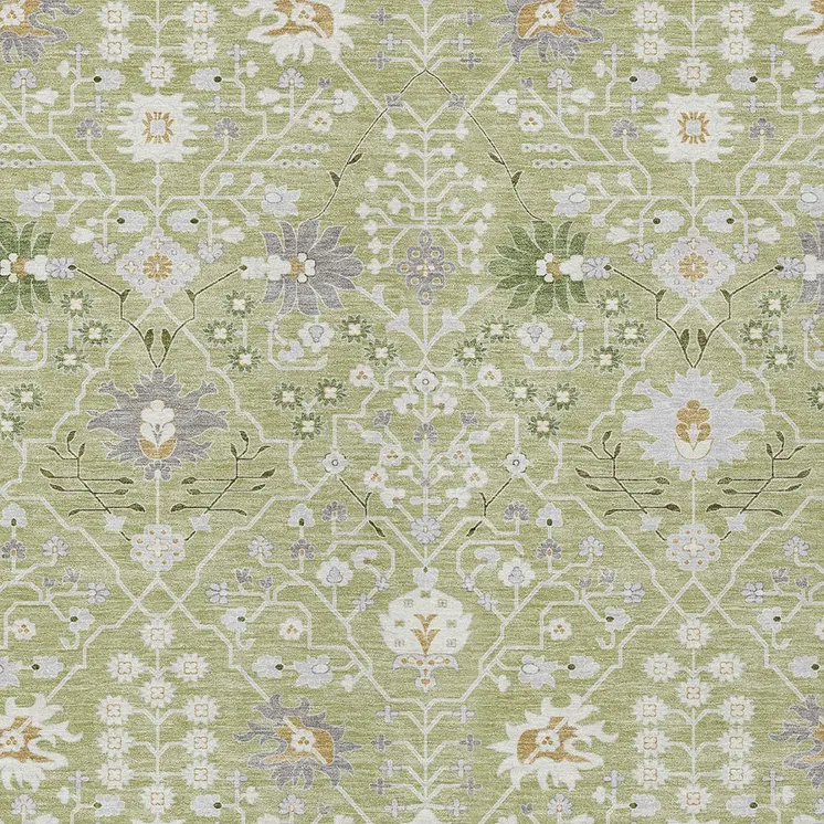 8' X 10' Artichoke Green Gray And Ivory Oriental Washable Indoor Outdoor Area Rug