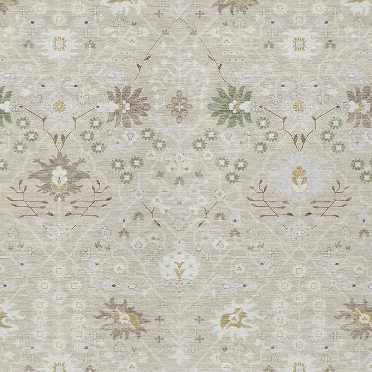 3' X 5' Beige Brown And Green Oriental Washable Indoor Outdoor Area Rug