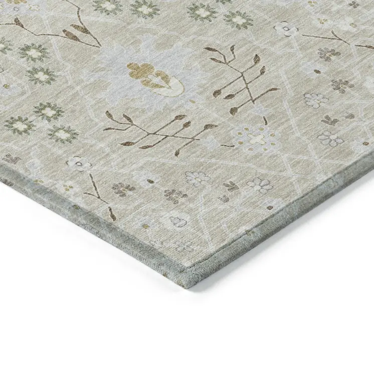 9' X 12' Beige Brown And Green Oriental Washable Indoor Outdoor Area Rug
