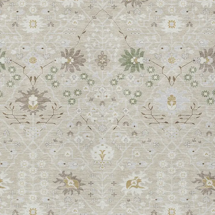 9' X 12' Beige Brown And Green Oriental Washable Indoor Outdoor Area Rug