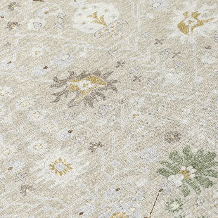 10' X 14' Beige Brown And Green Oriental Washable Indoor Outdoor Area Rug