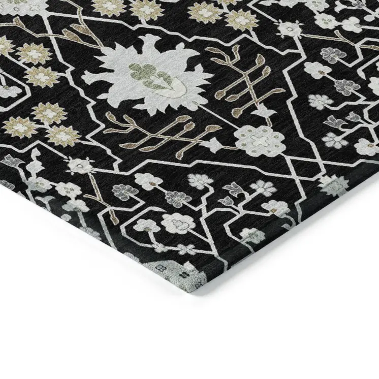 3' X 5' Black Ivory And Gray Oriental Washable Indoor Outdoor Area Rug