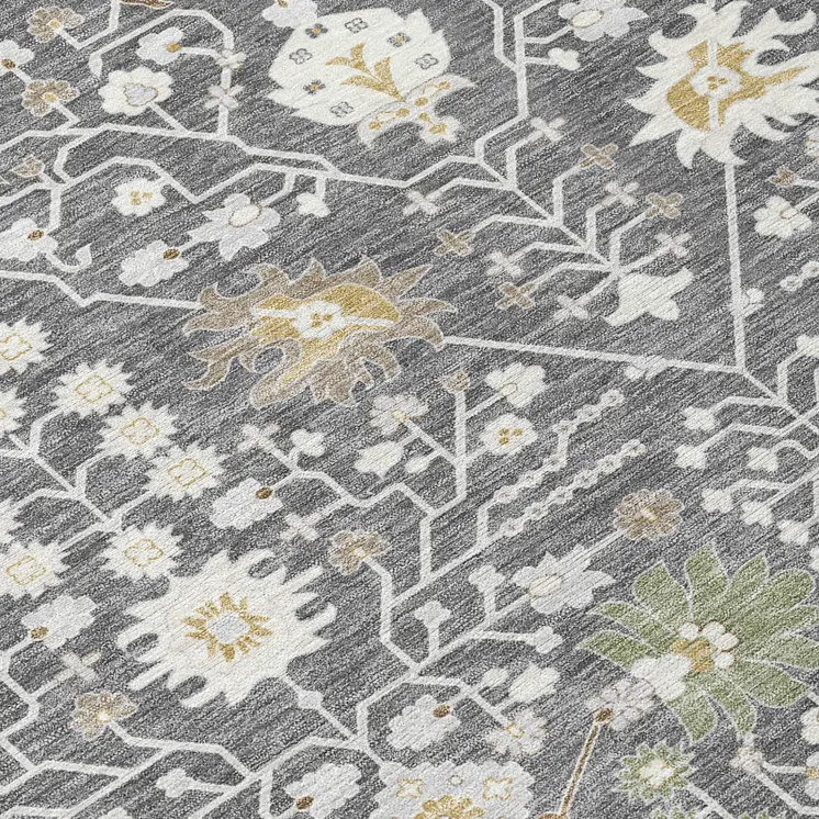 10' X 14' Charcoal Ivory And Green Oriental Washable Indoor Outdoor Area Rug