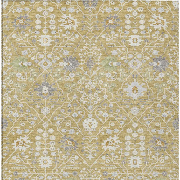 3' X 5' Gold Ivory And Gray Oriental Washable Indoor Outdoor Area Rug
