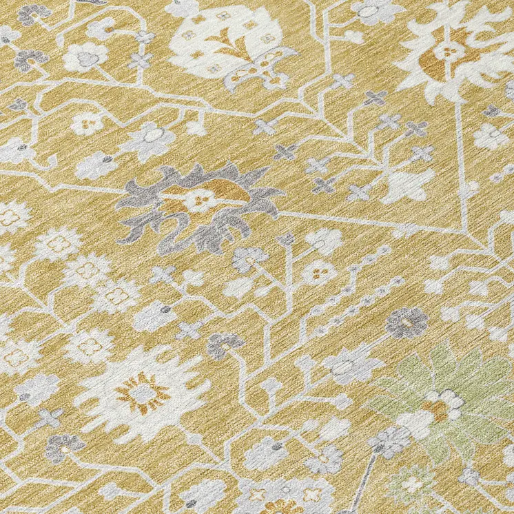 3' X 5' Gold Ivory And Gray Oriental Washable Indoor Outdoor Area Rug