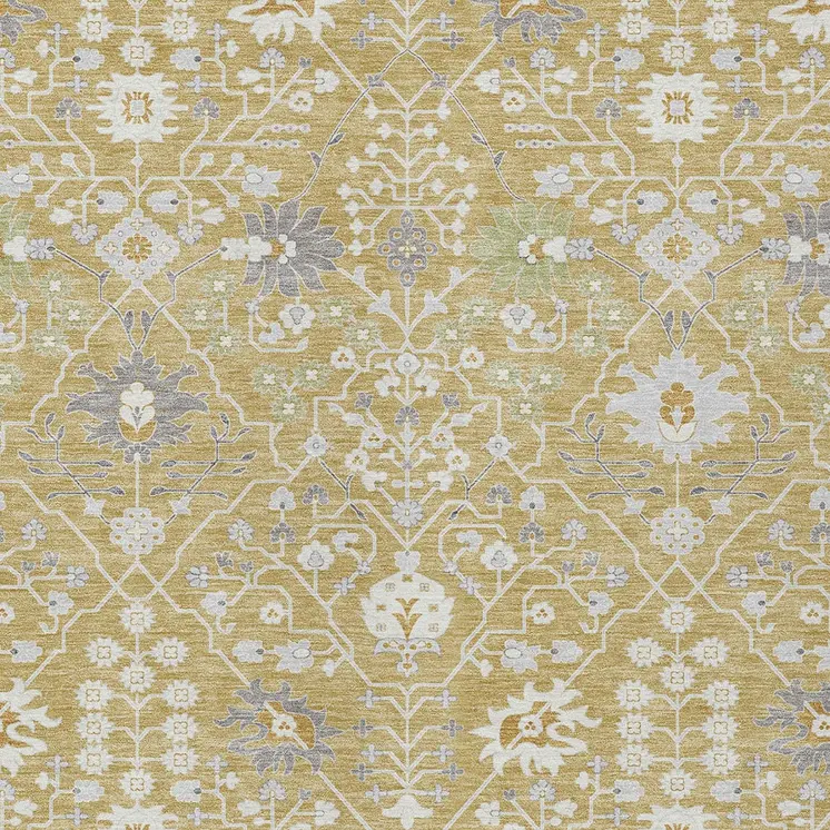 10' X 14' Gold Ivory And Gray Oriental Washable Indoor Outdoor Area Rug