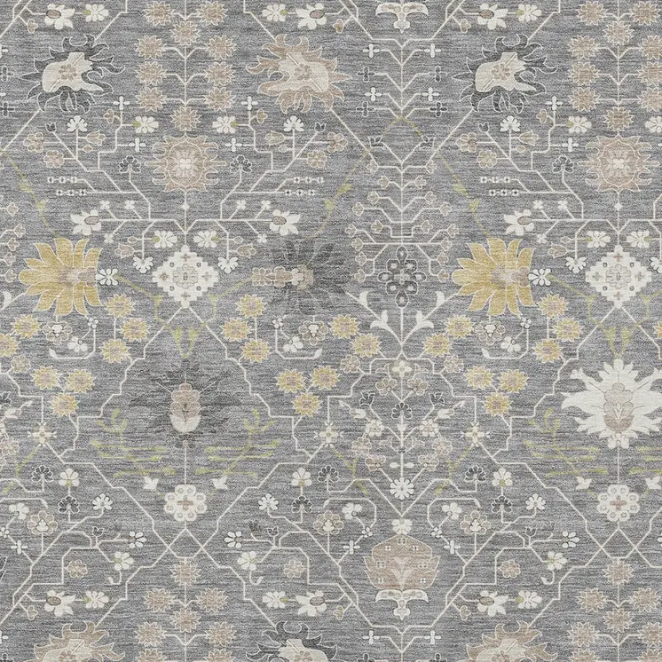10' X 14' Gray Gold And Ivory Oriental Washable Indoor Outdoor Area Rug