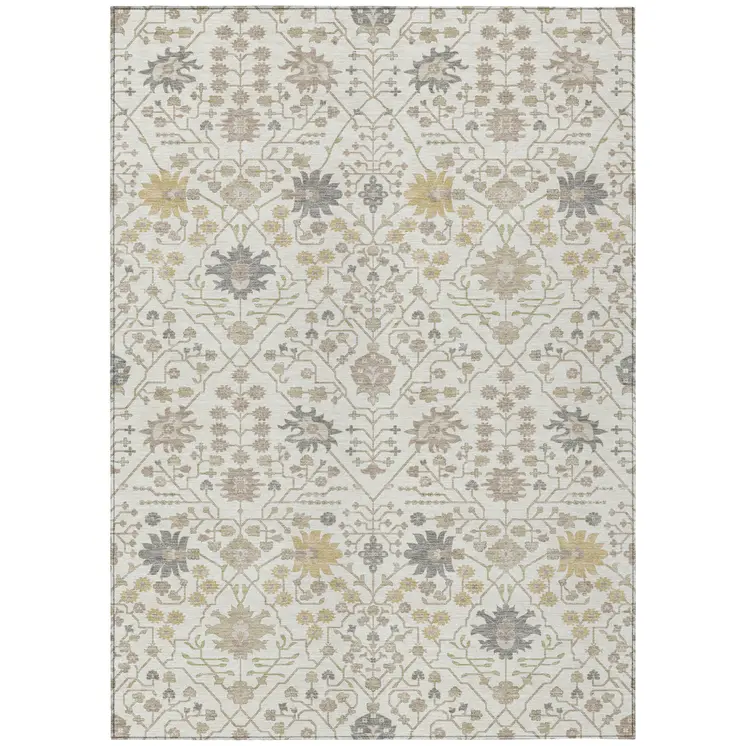 3' X 5' Ivory Beige And Gray Oriental Washable Indoor Outdoor Area Rug