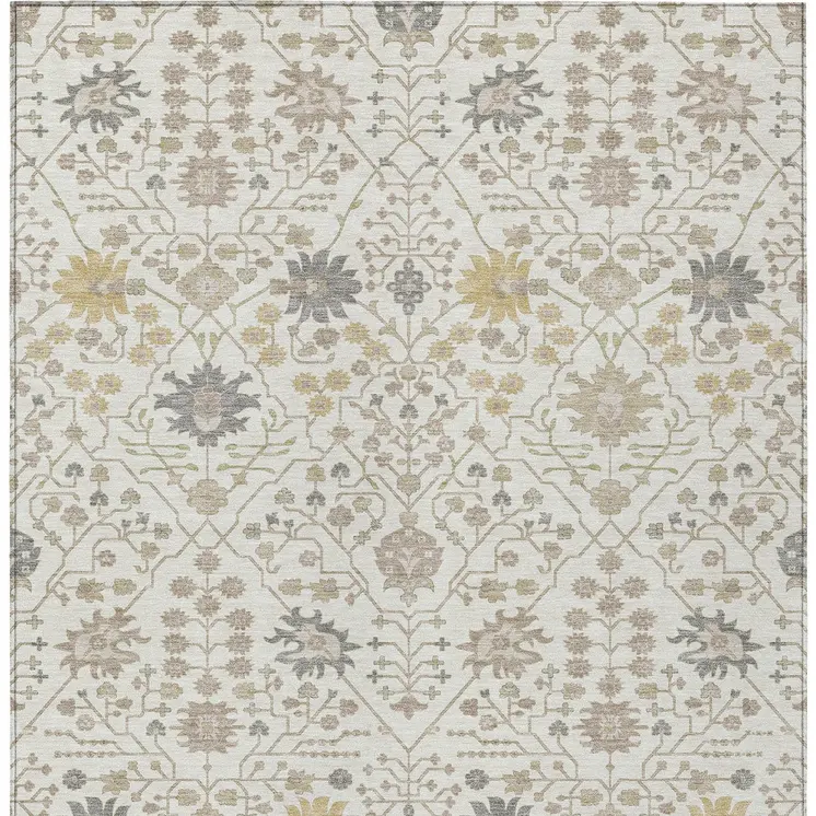 3' X 5' Ivory Beige And Gray Oriental Washable Indoor Outdoor Area Rug