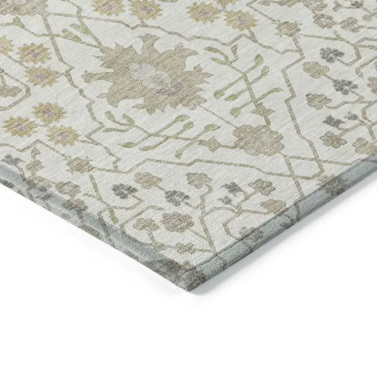 9' X 12' Ivory Beige And Gray Oriental Washable Indoor Outdoor Area Rug