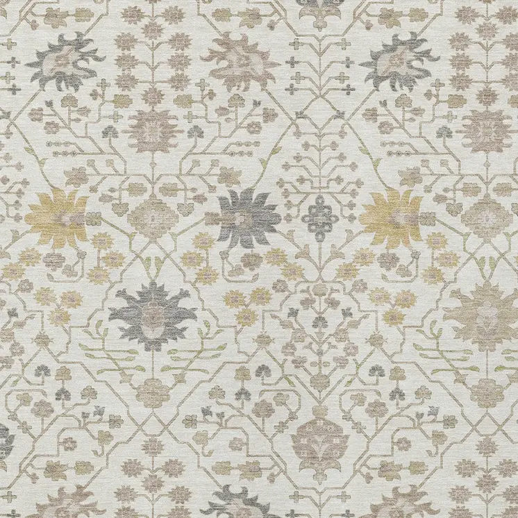 9' X 12' Ivory Beige And Gray Oriental Washable Indoor Outdoor Area Rug