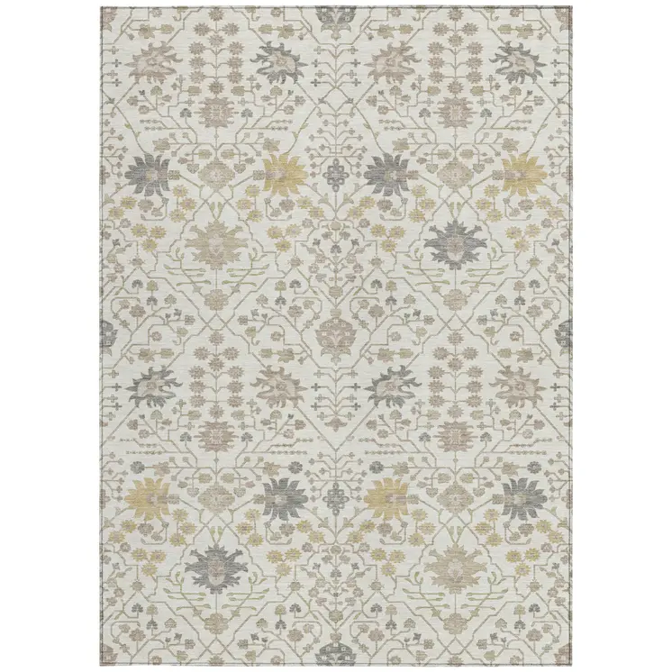 10' X 14' Ivory Beige And Gray Oriental Washable Indoor Outdoor Area Rug