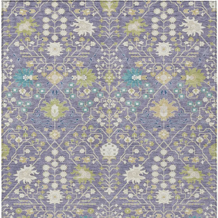 5' X 8' Lavender Blue And Green Oriental Washable Indoor Outdoor Area Rug