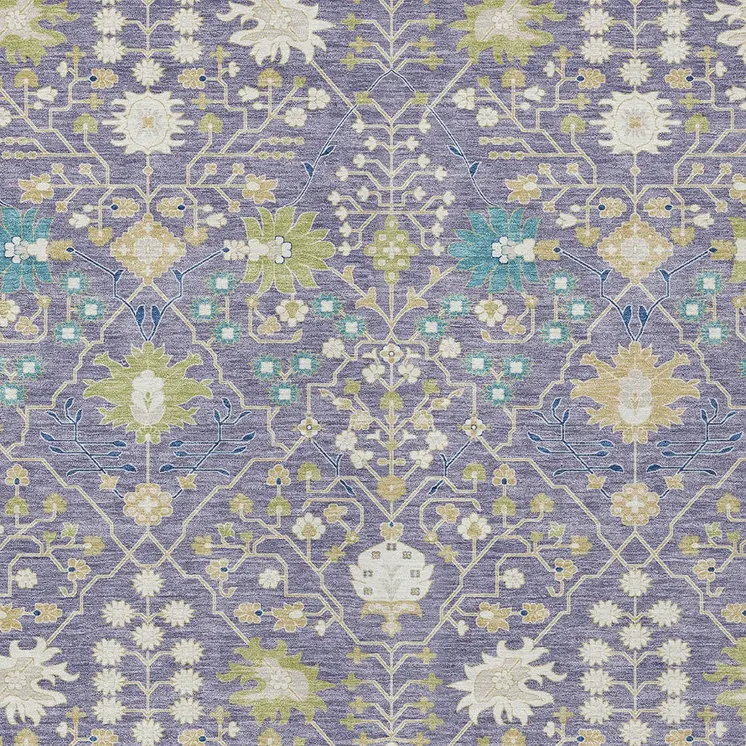 5' X 8' Lavender Blue And Green Oriental Washable Indoor Outdoor Area Rug
