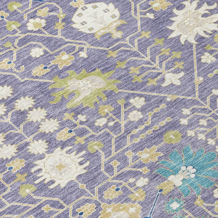 8' Lavender Blue And Green Round Oriental Washable Indoor Outdoor Area Rug