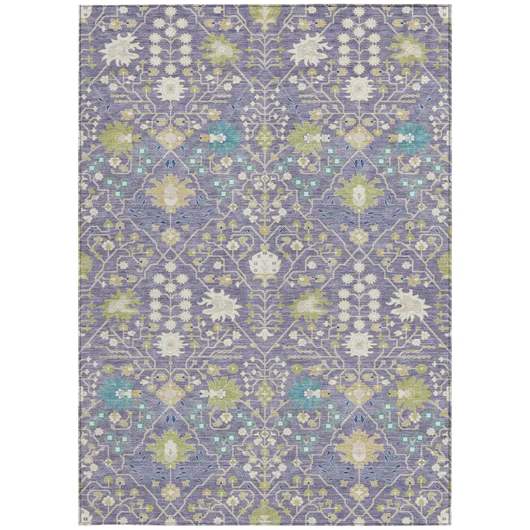8' X 10' Lavender Blue And Green Oriental Washable Indoor Outdoor Area Rug
