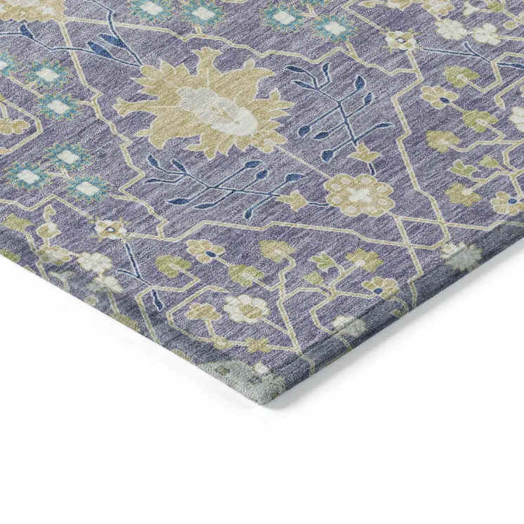 8' X 10' Lavender Blue And Green Oriental Washable Indoor Outdoor Area Rug