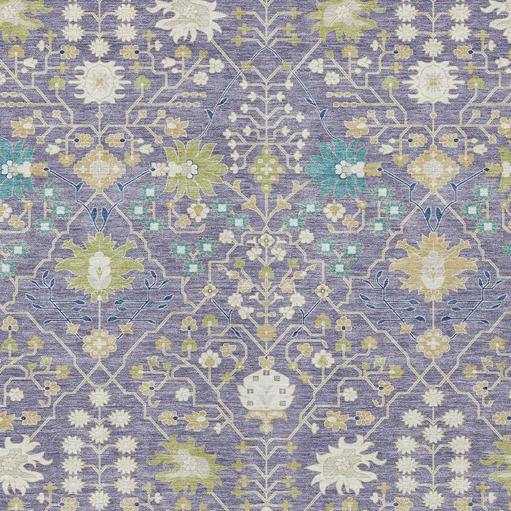 9' X 12' Lavender Blue And Green Oriental Washable Indoor Outdoor Area Rug