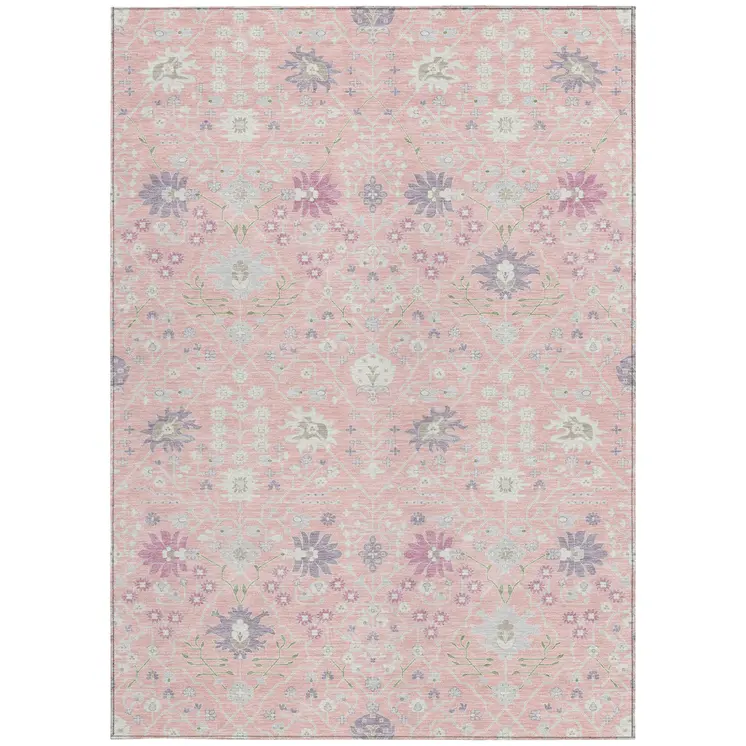 3' X 5' Pink Purple And Gray Oriental Washable Indoor Outdoor Area Rug
