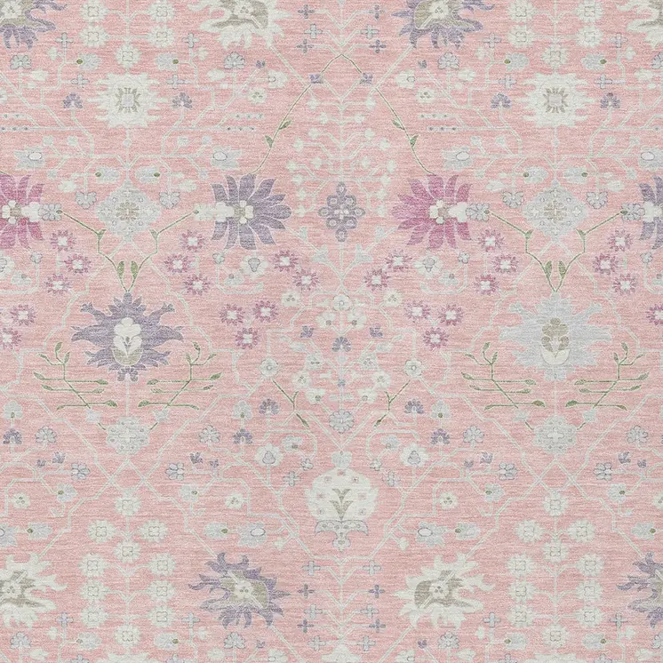 5' X 8' Pink Purple And Gray Oriental Washable Indoor Outdoor Area Rug