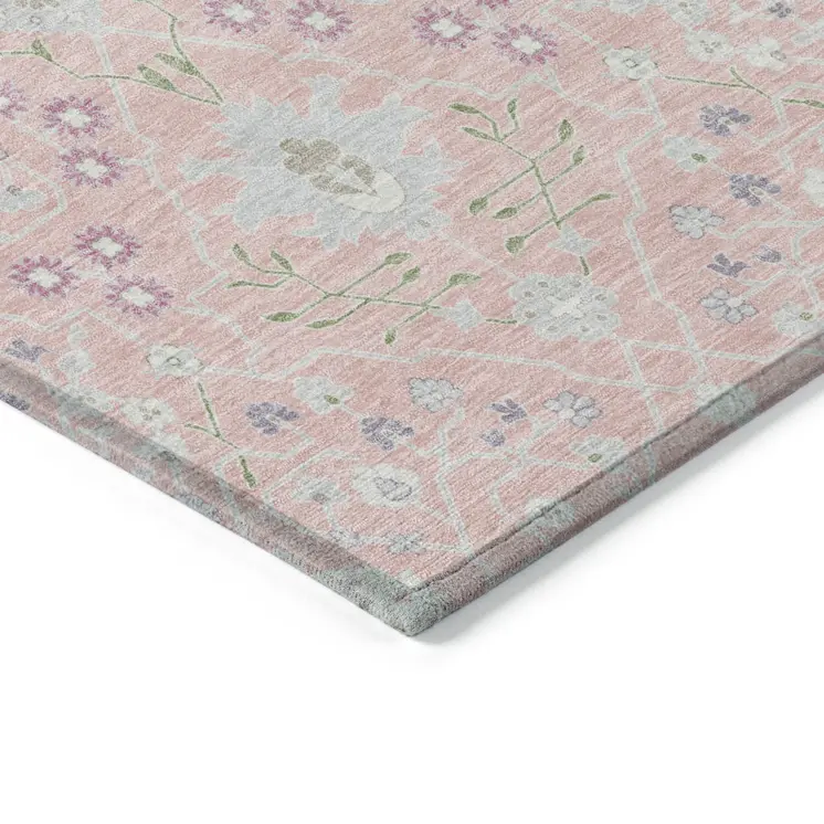 8' X 10' Pink Purple And Gray Oriental Washable Indoor Outdoor Area Rug