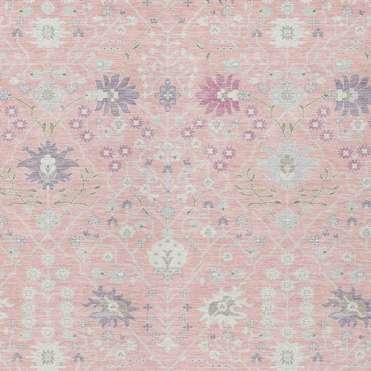 8' X 10' Pink Purple And Gray Oriental Washable Indoor Outdoor Area Rug