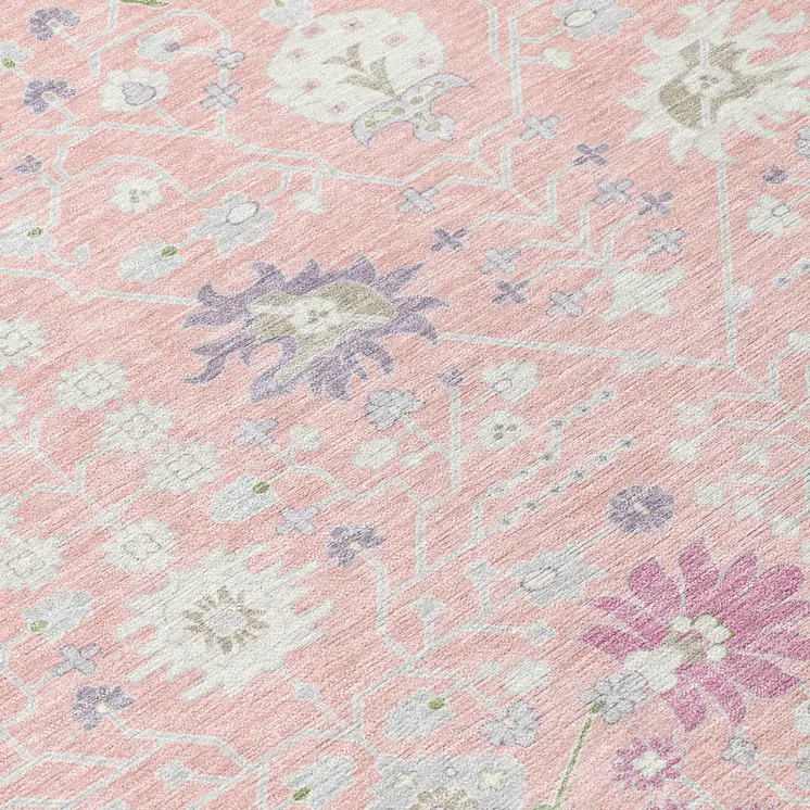 9' X 12' Pink Purple And Gray Oriental Washable Indoor Outdoor Area Rug