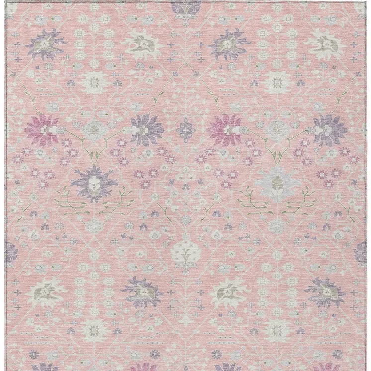 10' X 14' Pink Purple And Gray Oriental Washable Indoor Outdoor Area Rug