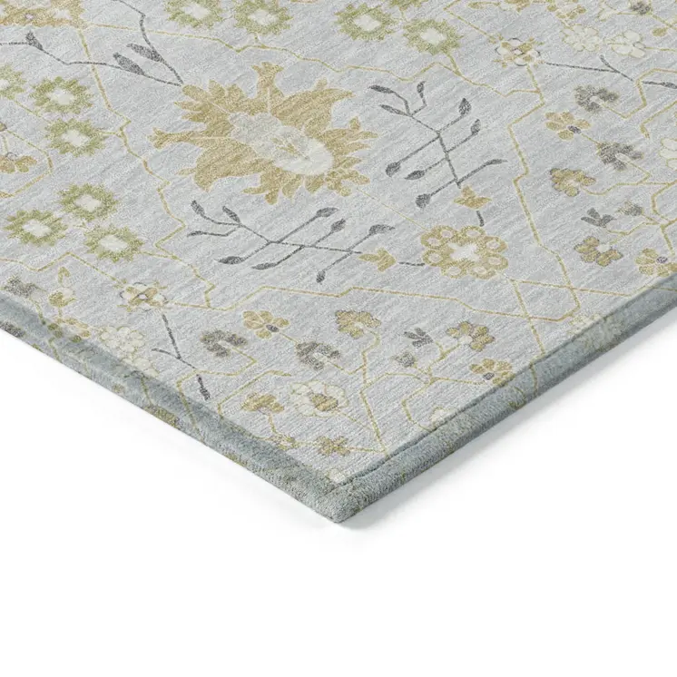5' X 8' Silver Gray And Gold Oriental Washable Indoor Outdoor Area Rug