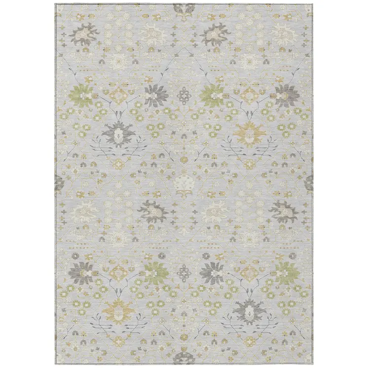 8' X 10' Silver Gray And Gold Oriental Washable Indoor Outdoor Area Rug