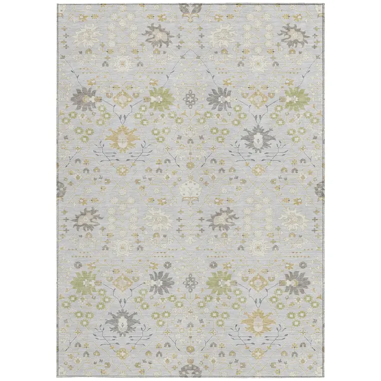 8' X 10' Silver Gray And Gold Oriental Washable Indoor Outdoor Area Rug